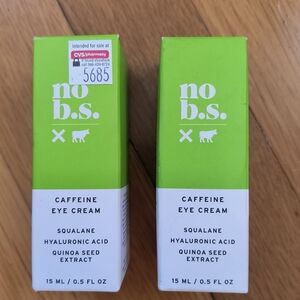 No B.S. Skincare Caffeine Eye Cream 0.5 floz Two Pack Squalane Hyaluronic Sealed